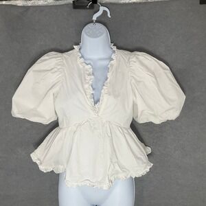 Endless Rose Peplum Top Ruffle V Neck Puff Sleeve‎ Blouse Peasant Romantic XS